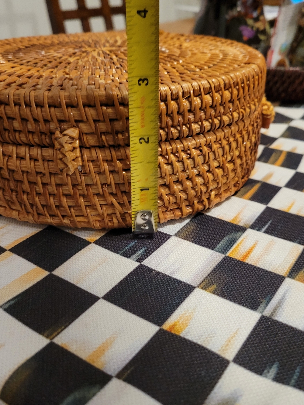 Woven Round Crossbody Bag in Tan/Leather Strap - Picture 6 of 6